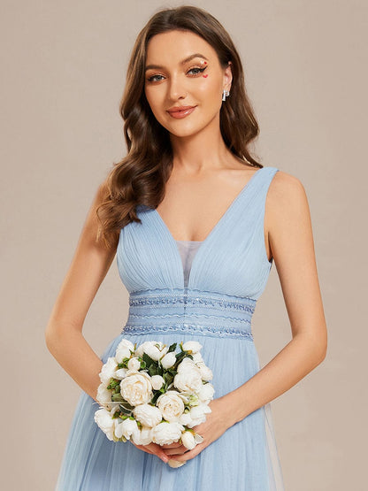 Elegant Deep V Neck A-Line Sleeveless Wedding Gown