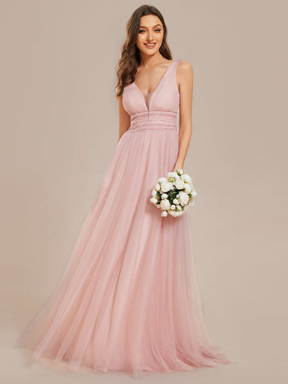 Elegant Deep V Neck A-Line Sleeveless Wedding Gown
