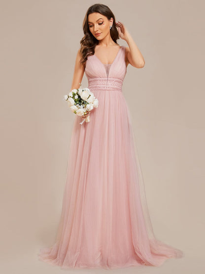 Elegant Deep V Neck A-Line Sleeveless Wedding Gown