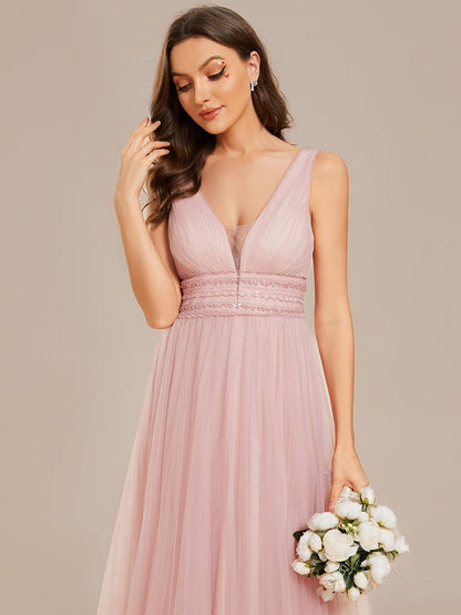 Elegant Deep V Neck A-Line Sleeveless Wedding Gown