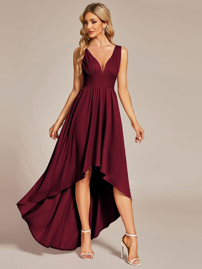 Elegant Deep V-Neck High Low Sleeveless Bridesmaid Gowns