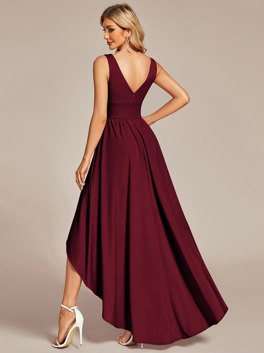 Elegant Deep V-Neck High Low Sleeveless Bridesmaid Gowns