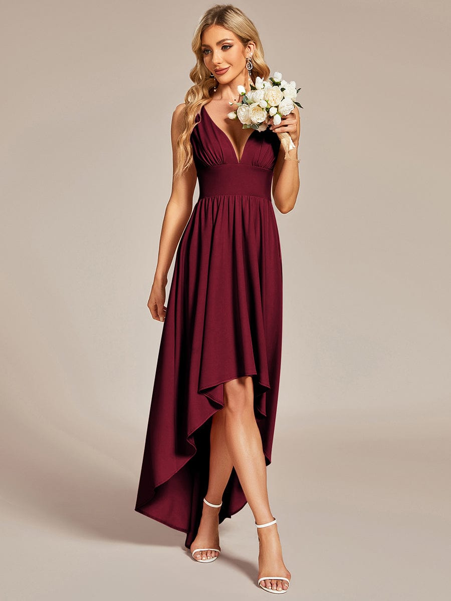 Elegant Deep V-Neck High Low Sleeveless Bridesmaid Gowns