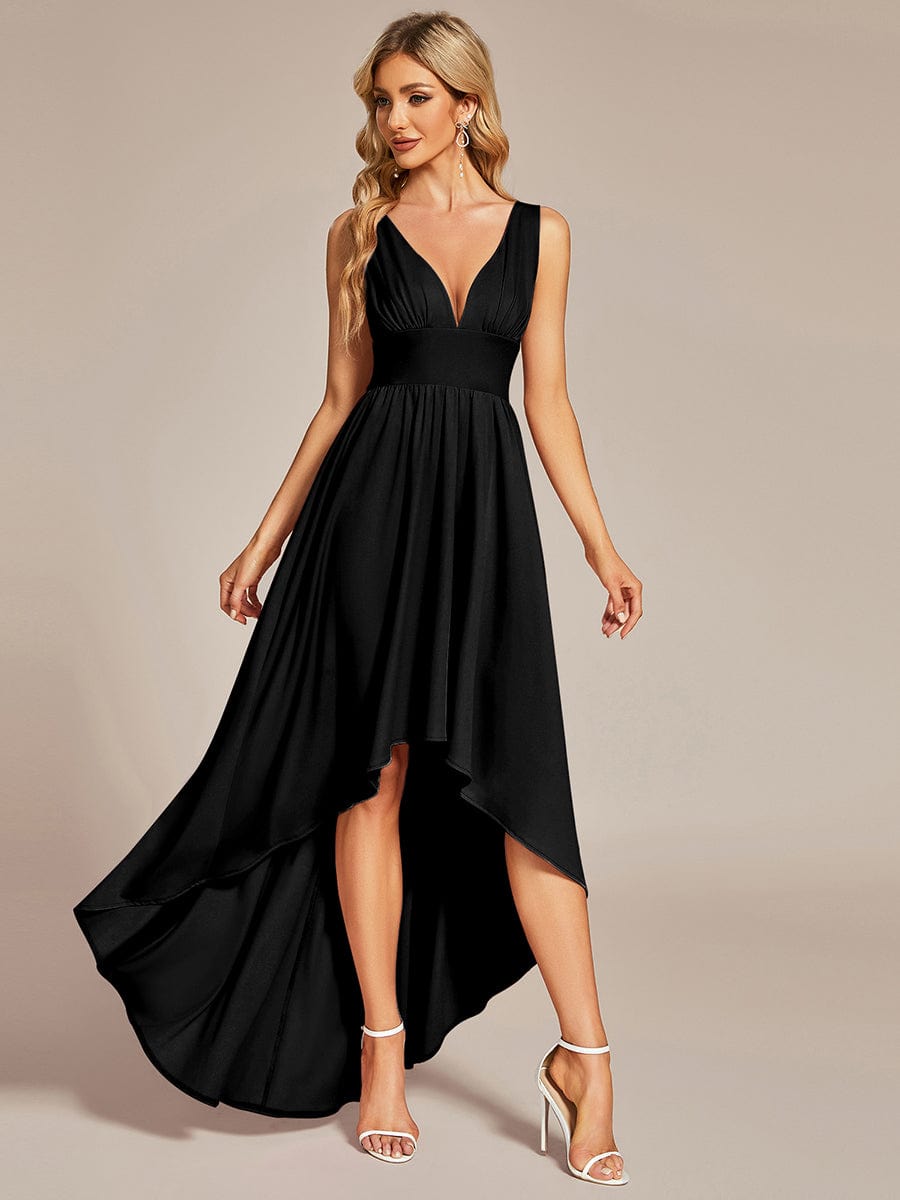 Elegant Deep V-Neck High Low Sleeveless Bridesmaid Gowns