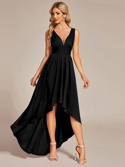 Elegant Deep V-Neck High Low Sleeveless Bridesmaid Gowns