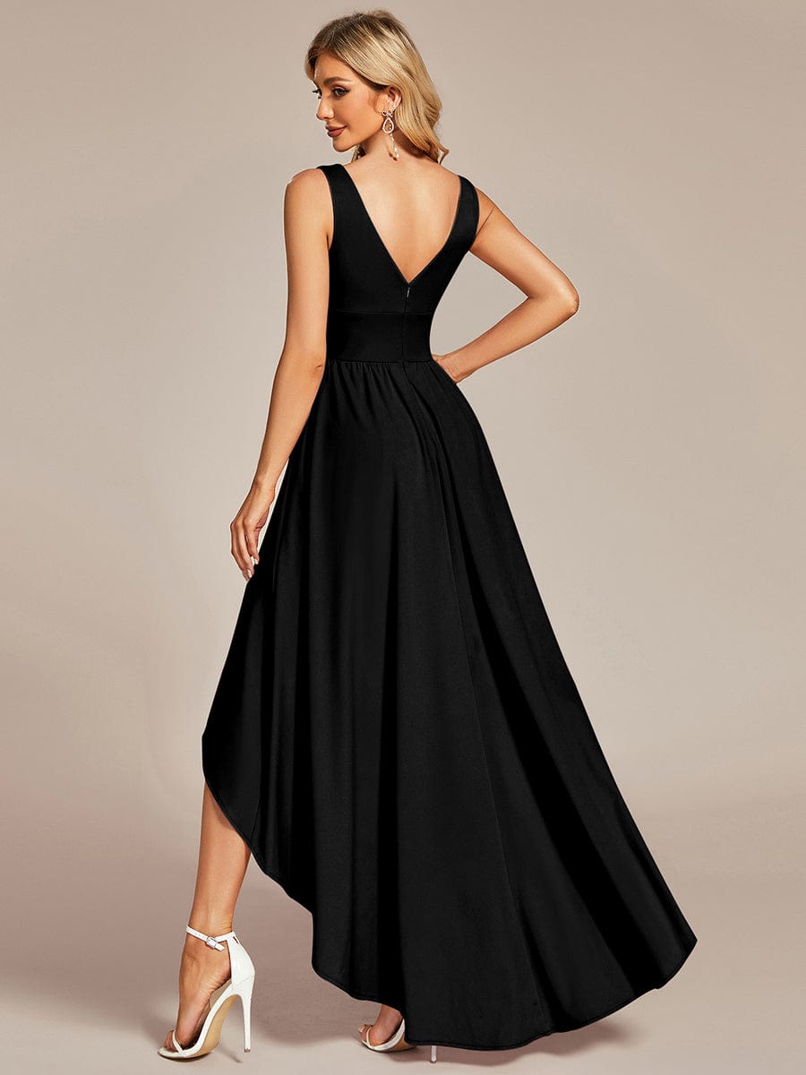 Elegant Deep V-Neck High Low Sleeveless Bridesmaid Gowns