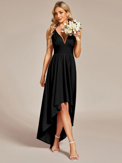 Elegant Deep V-Neck High Low Sleeveless Bridesmaid Gowns