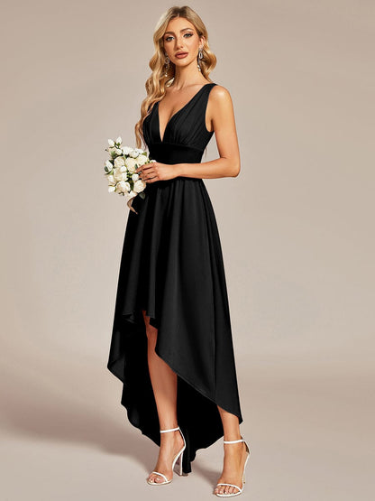 Elegant Deep V-Neck High Low Sleeveless Bridesmaid Gowns