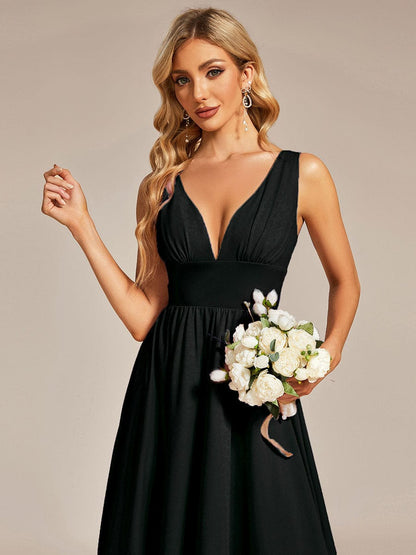 Elegant Deep V-Neck High Low Sleeveless Bridesmaid Gowns