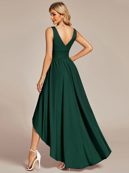 Elegant Deep V-Neck High Low Sleeveless Bridesmaid Gowns