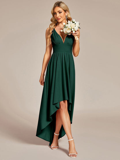 Elegant Deep V-Neck High Low Sleeveless Bridesmaid Gowns