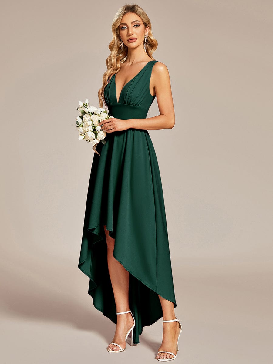 Elegant Deep V-Neck High Low Sleeveless Bridesmaid Gowns
