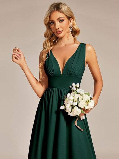 Elegant Deep V-Neck High Low Sleeveless Bridesmaid Gowns