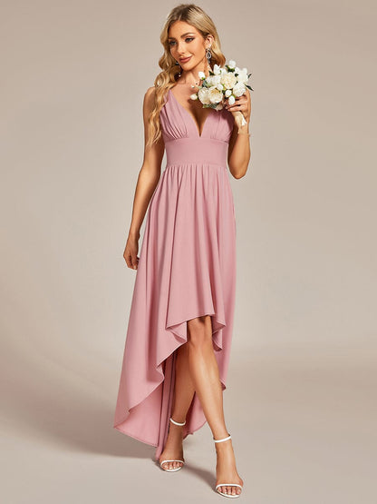 Elegant Deep V-Neck High Low Sleeveless Bridesmaid Gowns