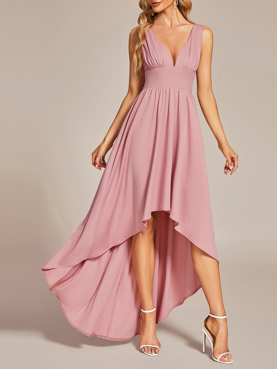 Elegant Deep V-Neck High Low Sleeveless Bridesmaid Gowns