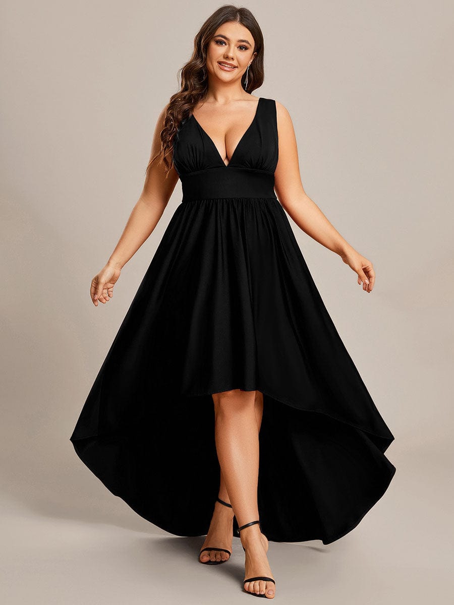 Elegant Deep V-Neck High Low Sleeveless Bridesmaid Gowns