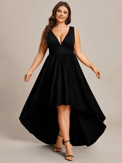 Elegant Deep V-Neck High Low Sleeveless Bridesmaid Gowns