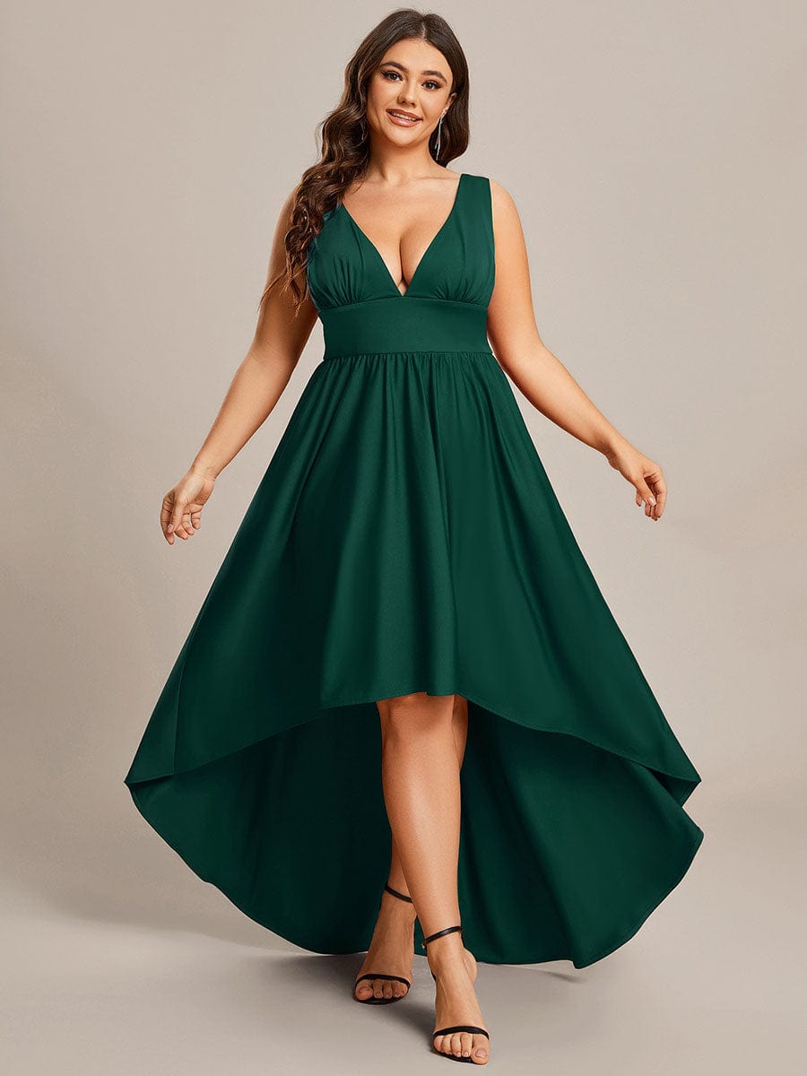 Elegant Deep V-Neck High Low Sleeveless Bridesmaid Gowns