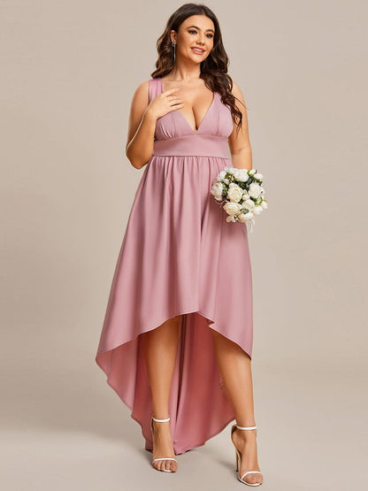 Elegant Deep V-Neck High Low Sleeveless Bridesmaid Gowns