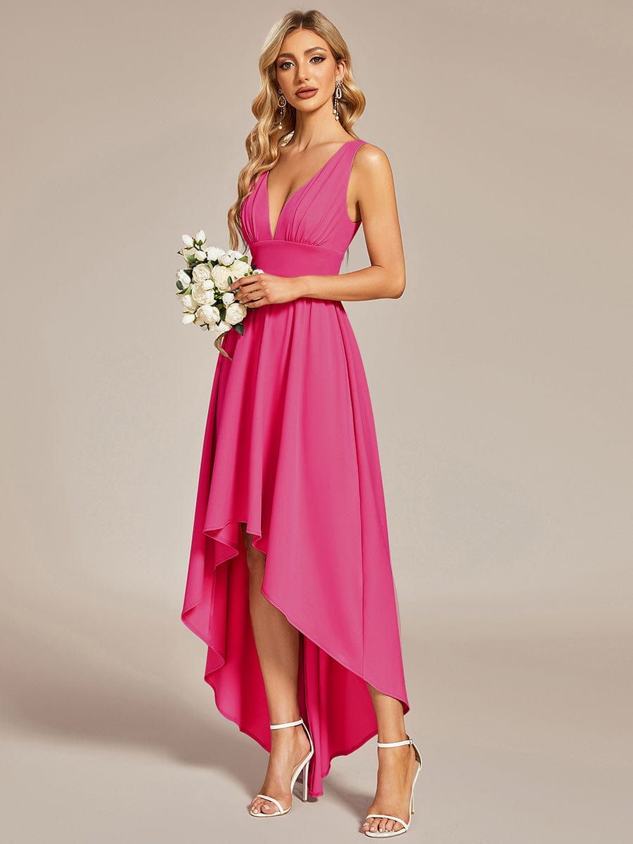 Elegant Deep V-Neck High Low Sleeveless Bridesmaid Gowns