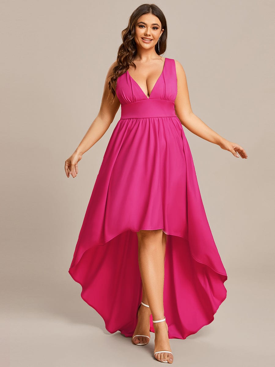 Elegant Deep V-Neck High Low Sleeveless Bridesmaid Gowns