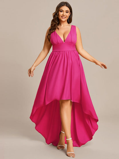 Elegant Deep V-Neck High Low Sleeveless Bridesmaid Gowns