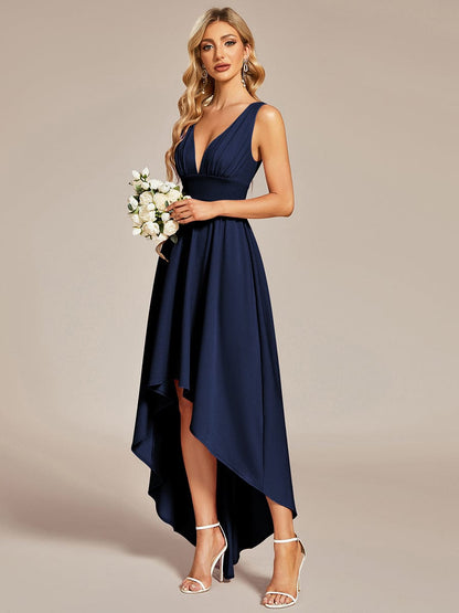 Elegant Deep V-Neck High Low Sleeveless Bridesmaid Gowns