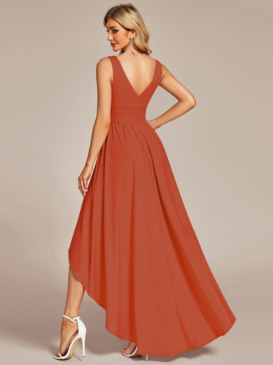 Elegant Deep V-Neck High Low Sleeveless Bridesmaid Gowns