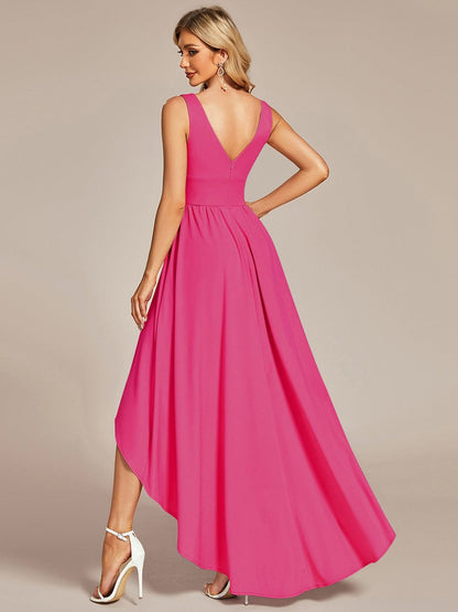 Elegant Deep V-Neck High Low Sleeveless Bridesmaid Gowns