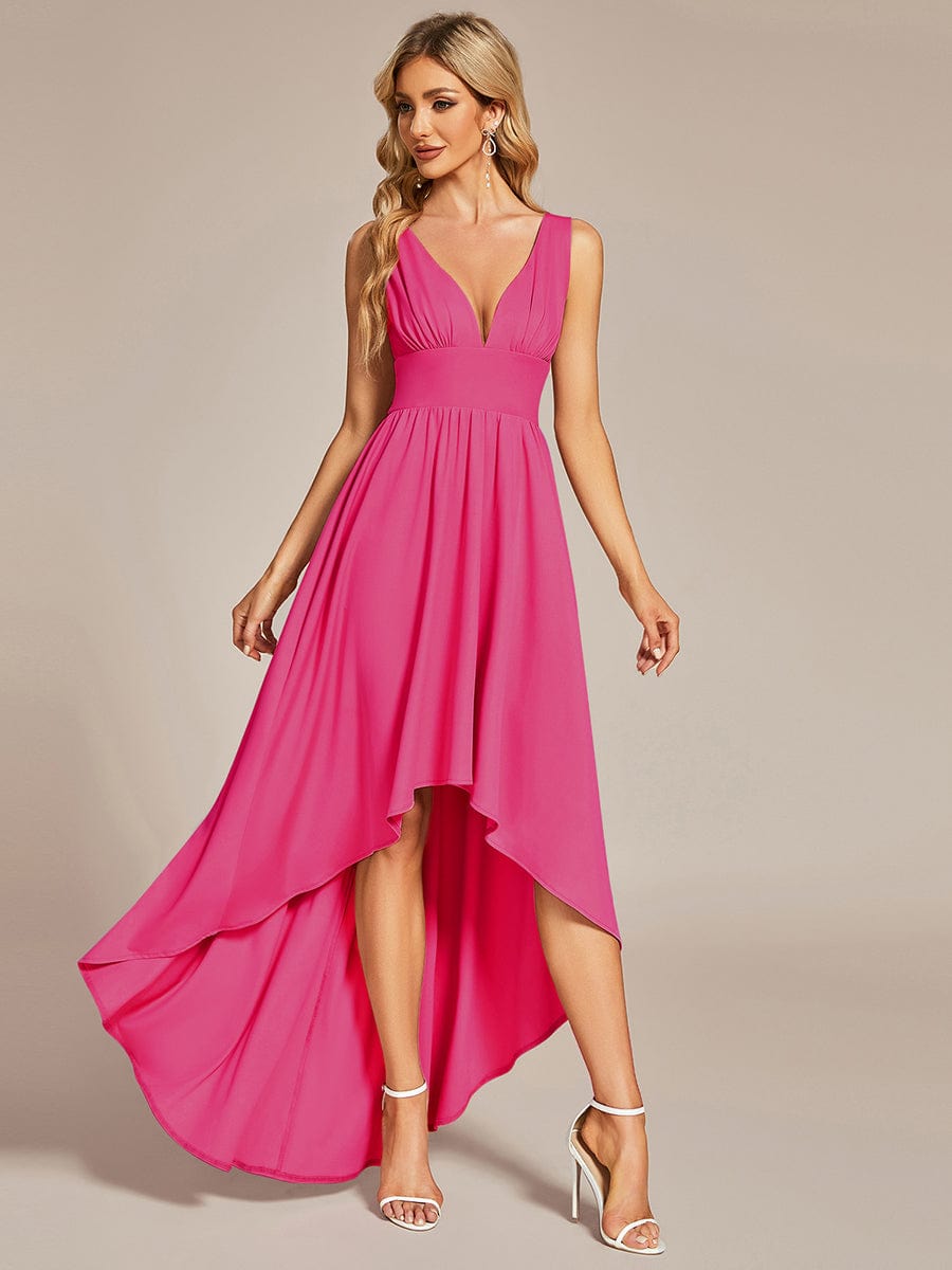Elegant Deep V-Neck High Low Sleeveless Bridesmaid Gowns
