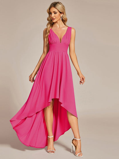 Elegant Deep V-Neck High Low Sleeveless Bridesmaid Gowns