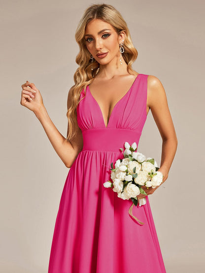 Elegant Deep V-Neck High Low Sleeveless Bridesmaid Gowns