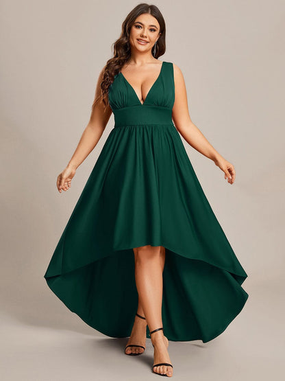 Elegant Deep V-Neck High Low Sleeveless Bridesmaid Gowns