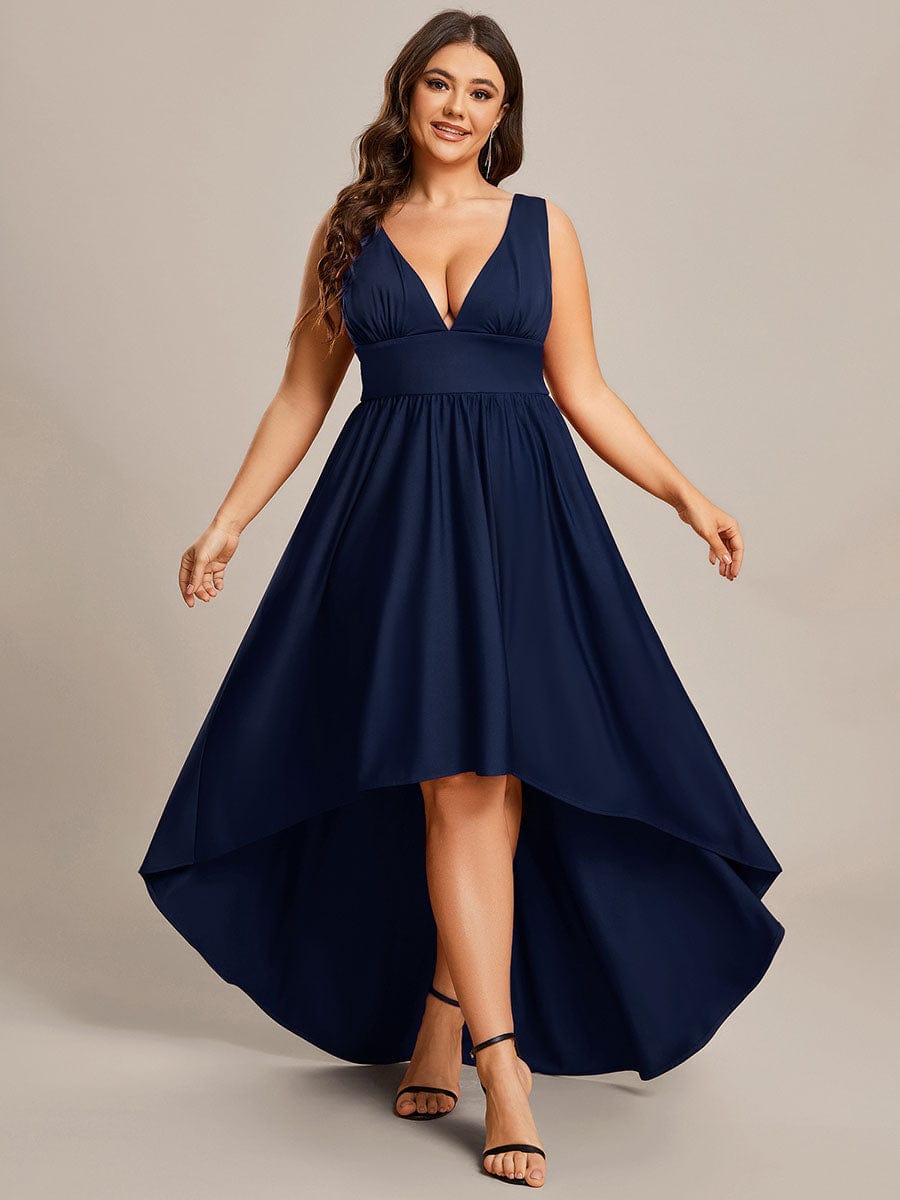 Elegant Deep V-Neck High Low Sleeveless Bridesmaid Gowns
