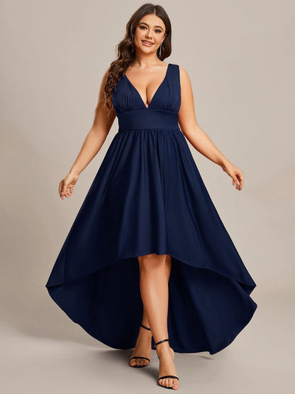 Elegant Deep V-Neck High Low Sleeveless Bridesmaid Gowns