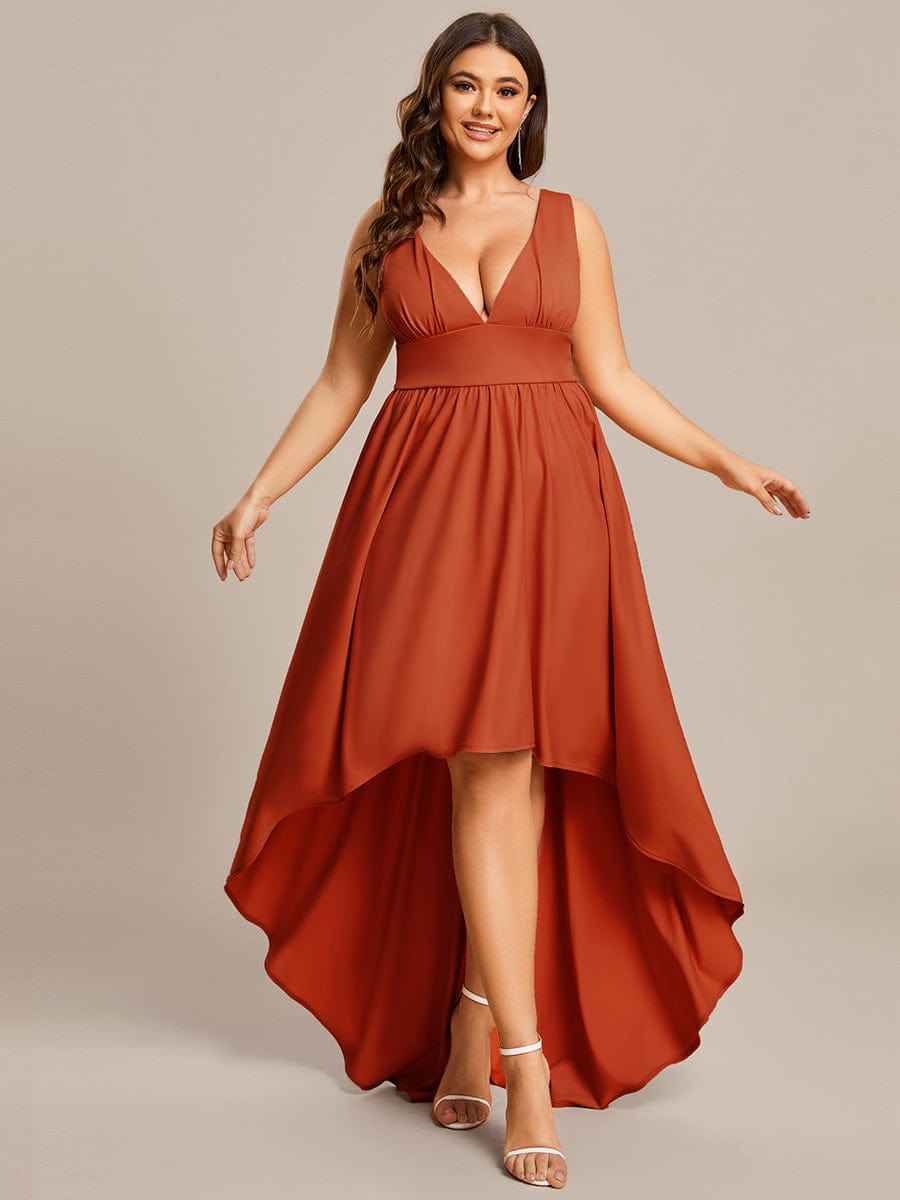 Elegant Deep V-Neck High Low Sleeveless Bridesmaid Gowns