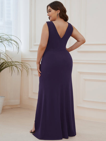 Elegant Deep V-Neck Split Pencil Evening Dress for Plus Sizes