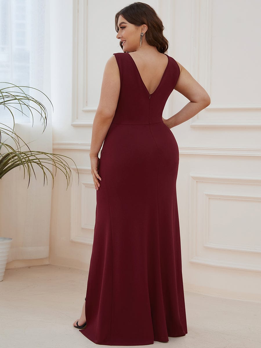 Elegant Deep V-Neck Split Pencil Evening Dress for Plus Sizes