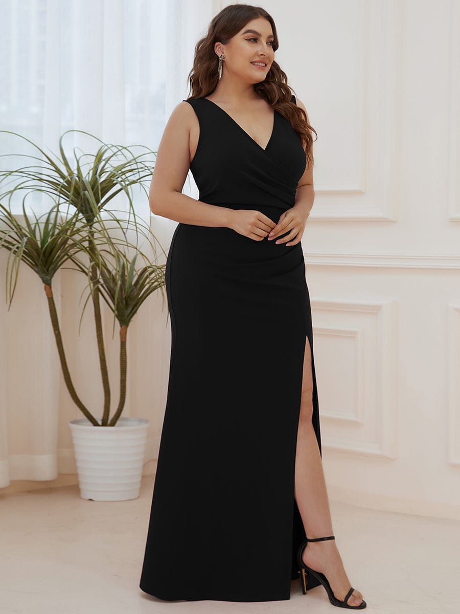 Elegant Deep V-Neck Split Pencil Evening Dress for Plus Sizes