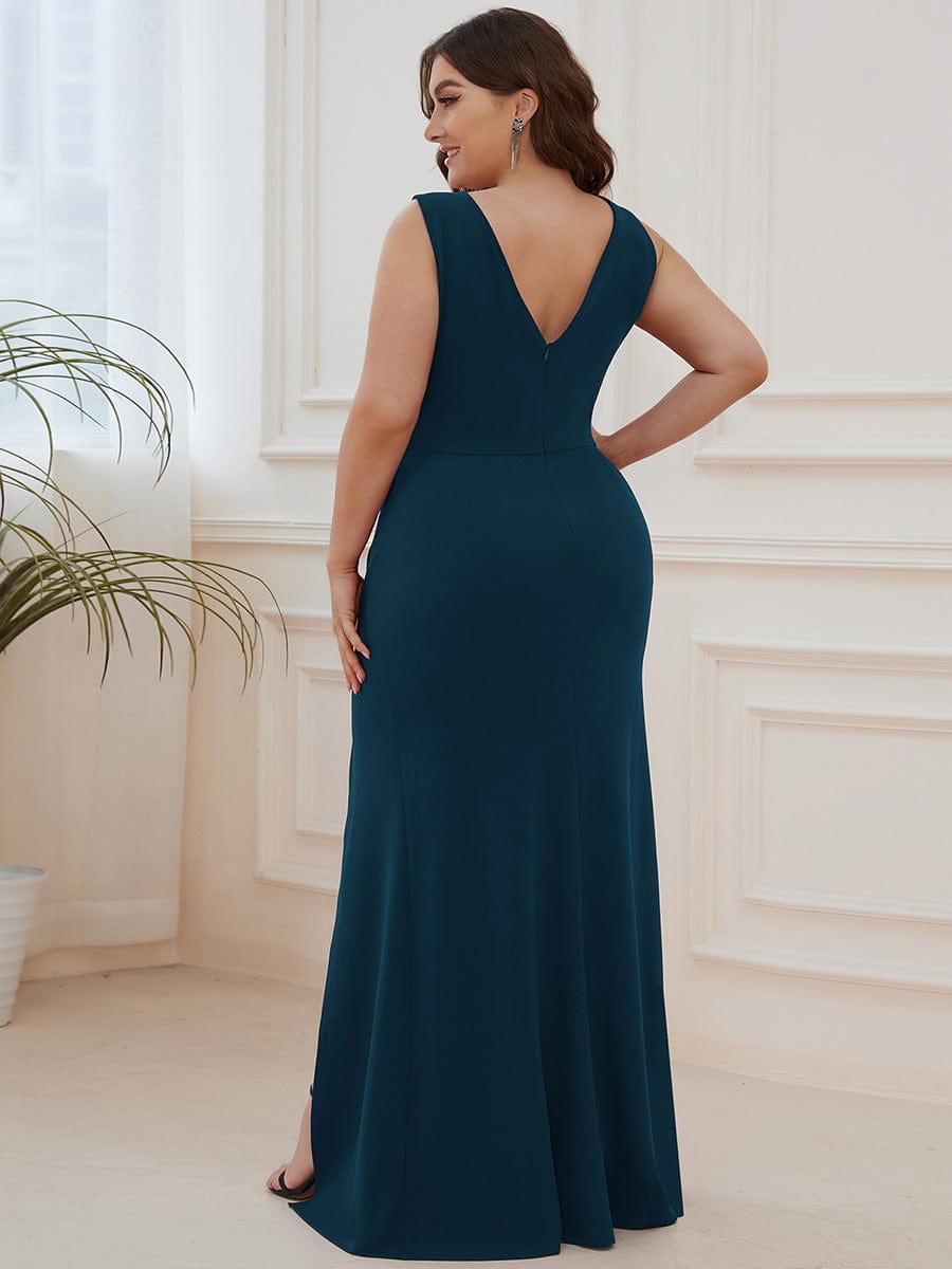 Elegant Deep V-Neck Split Pencil Evening Dress for Plus Sizes