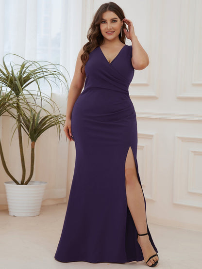 Elegant Deep V-Neck Split Pencil Evening Dress for Plus Sizes