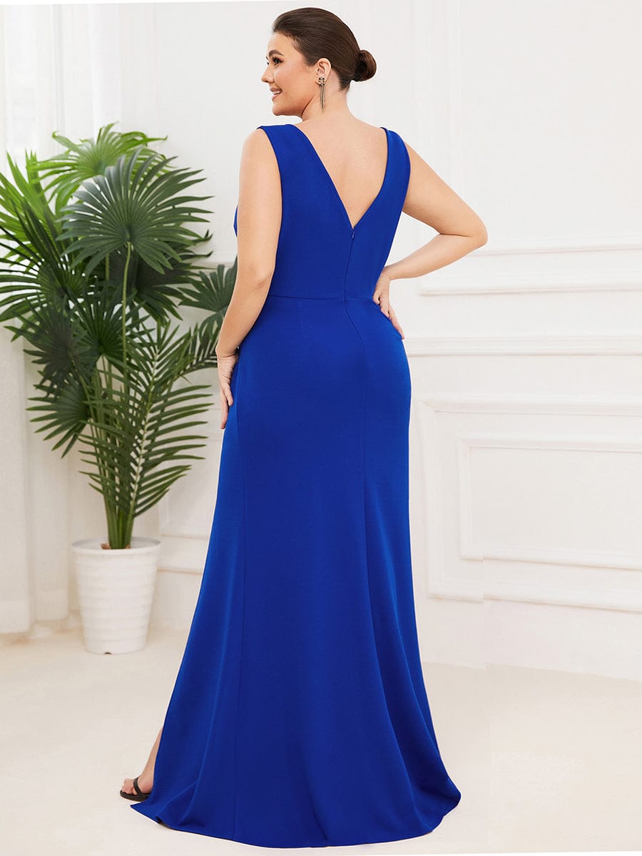 Elegant Deep V-Neck Split Pencil Evening Dress for Plus Sizes