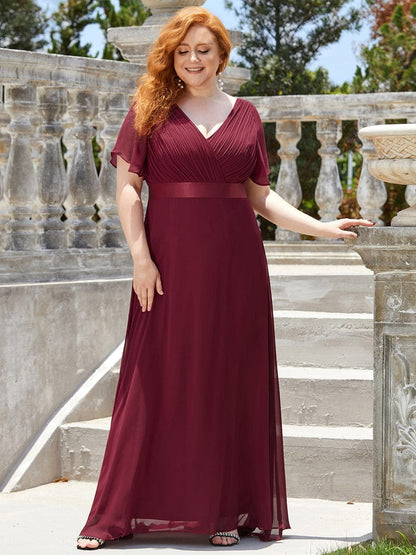 Elegant Double V-Neck Padded Evening Gown with Ruffles for Plus Size Women