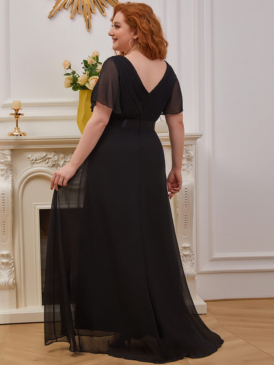 Elegant Double V-Neck Padded Evening Gown with Ruffles for Plus Size Women