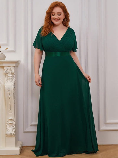 Elegant Double V-Neck Padded Evening Gown with Ruffles for Plus Size Women