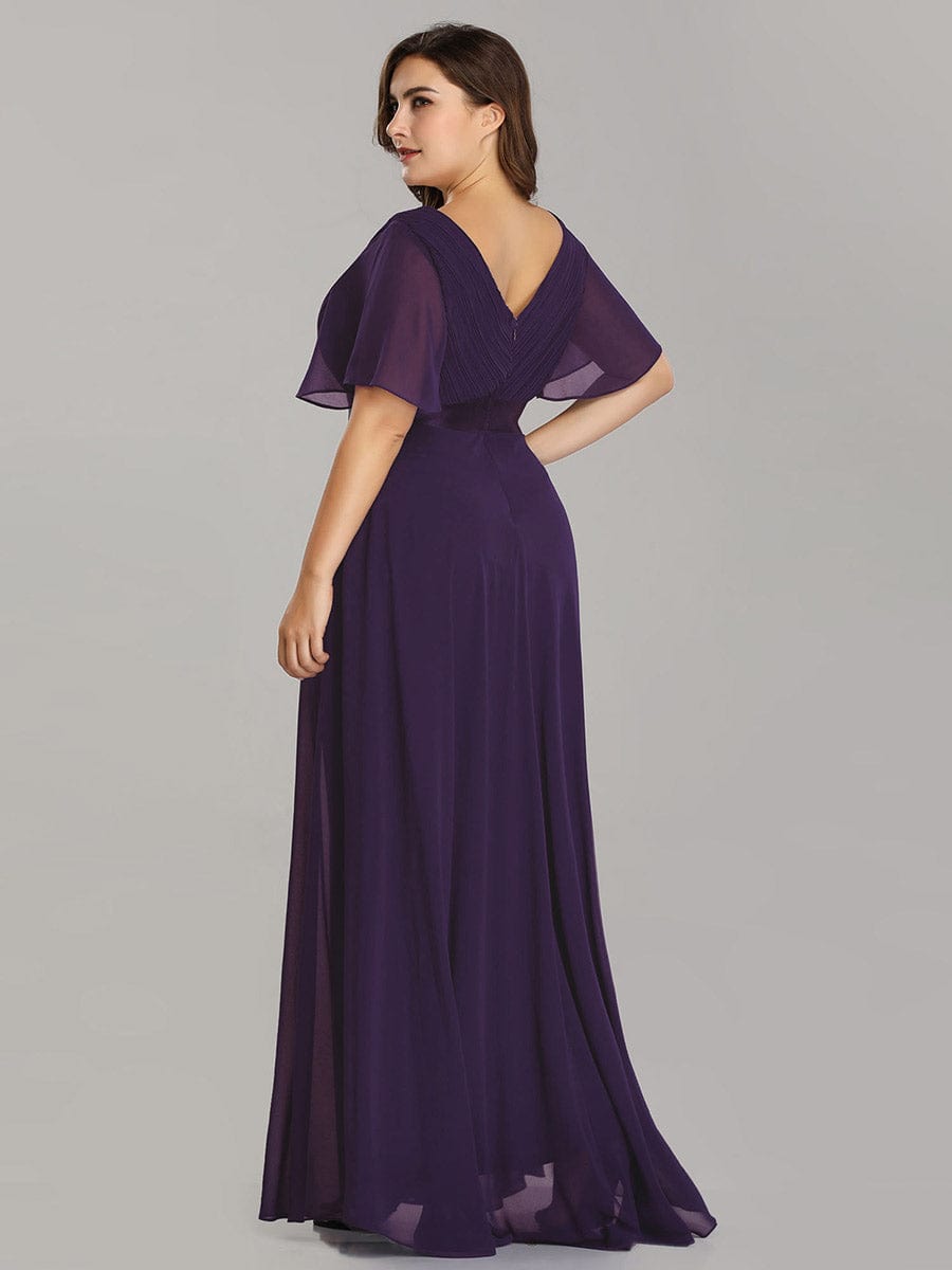 Elegant Double V-Neck Padded Evening Gown with Ruffles for Plus Size Women