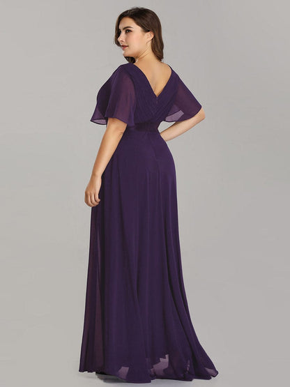 Elegant Double V-Neck Padded Evening Gown with Ruffles for Plus Size Women