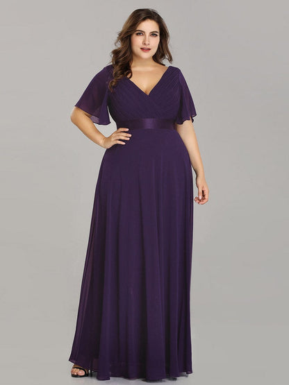 Elegant Double V-Neck Padded Evening Gown with Ruffles for Plus Size Women