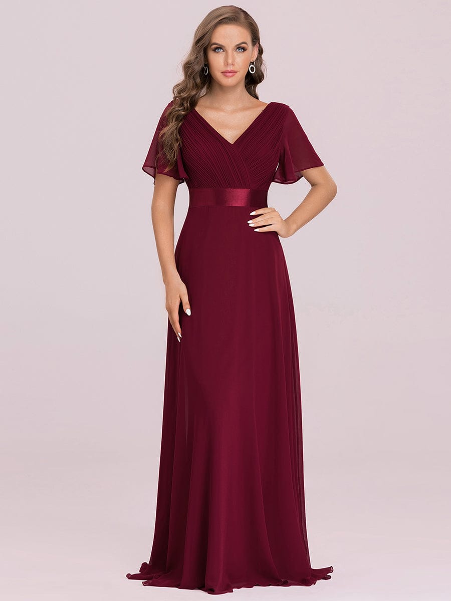 Elegant Double V-Neck Ruffled Chiffon Evening Dress