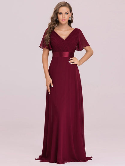 Elegant Double V-Neck Ruffled Chiffon Evening Dress